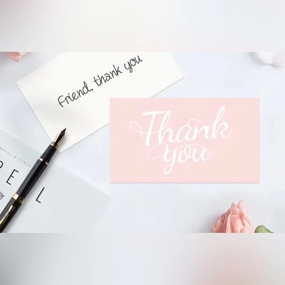 50 Thank you cards for your small business Pink & White Business Card size